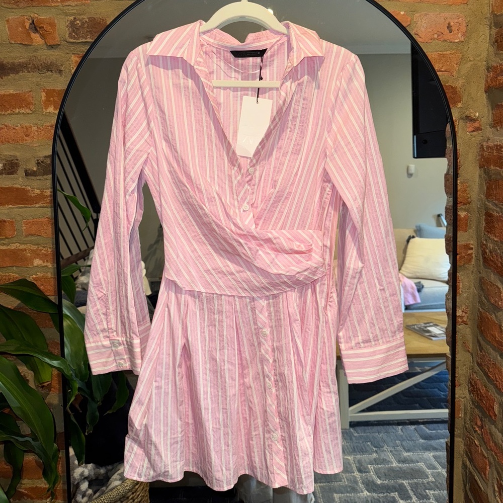 Zara Pink Striped Long Sleeve Dress